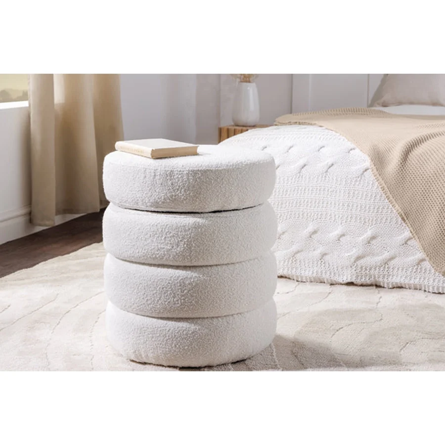 Taburet crem din polester boucle Voque