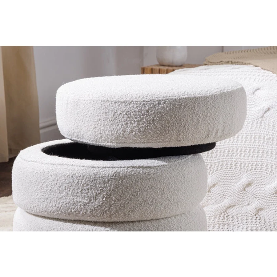 Taburet crem din polester boucle Voque