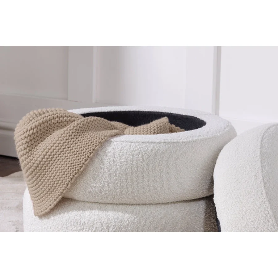 Taburet crem din polester boucle Voque