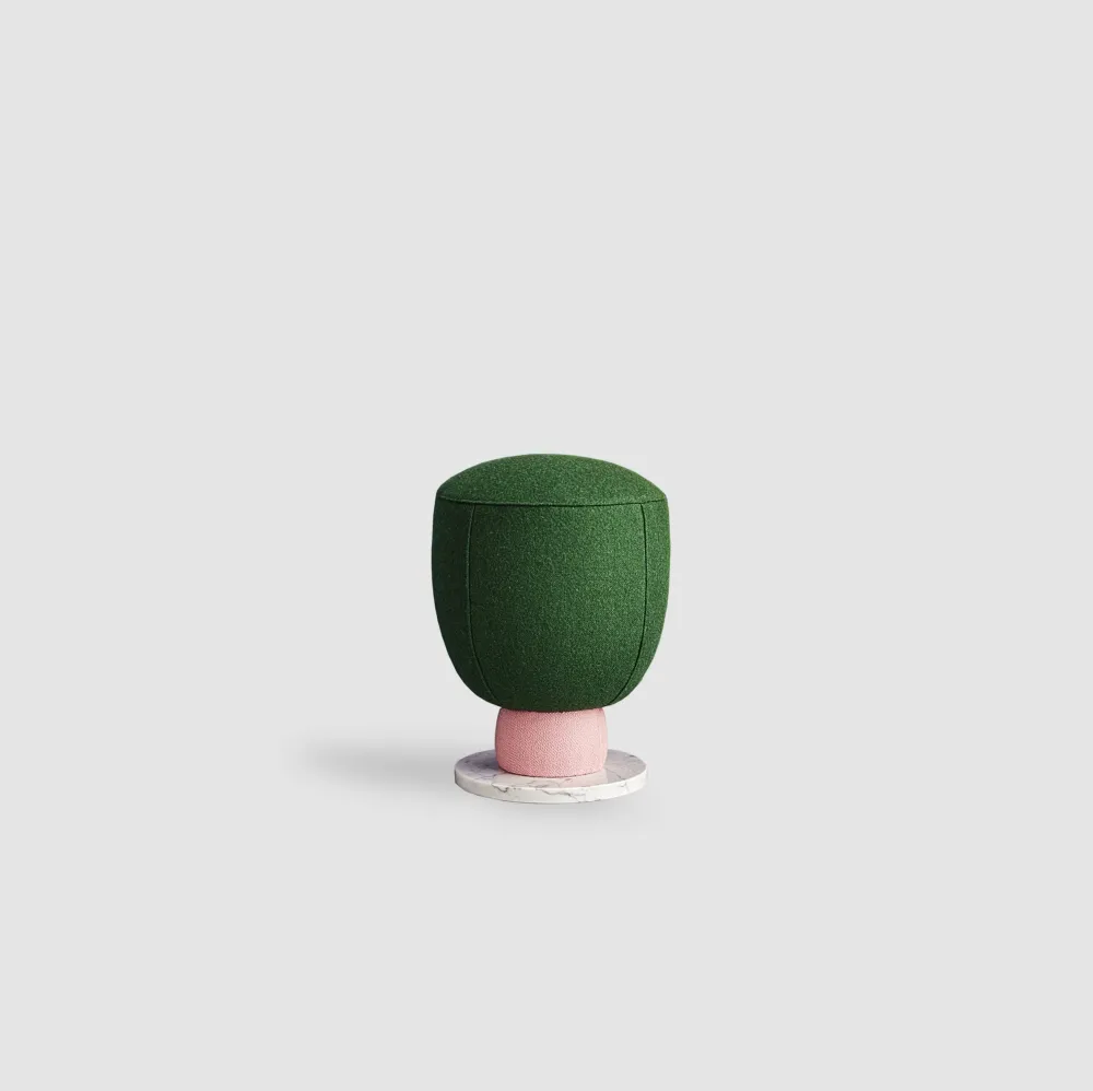 Otoman tapitat, picior lemn si marmura, Toadstool large