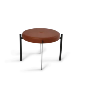 Puf baza metal negru, piele naturala, coniac, Deck