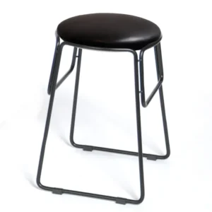 Taburet, baza otel negru, piele naturala culoare negru, Prop