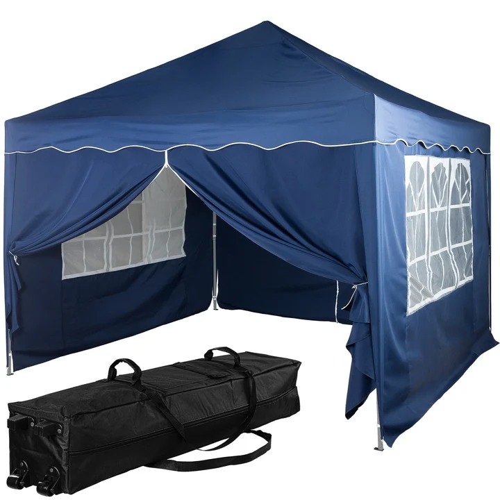 Pavilion pliabil BASIC cu 4 sectiuni laterale, 3 x 3 m, geanta carucior, aluminiu, albastru