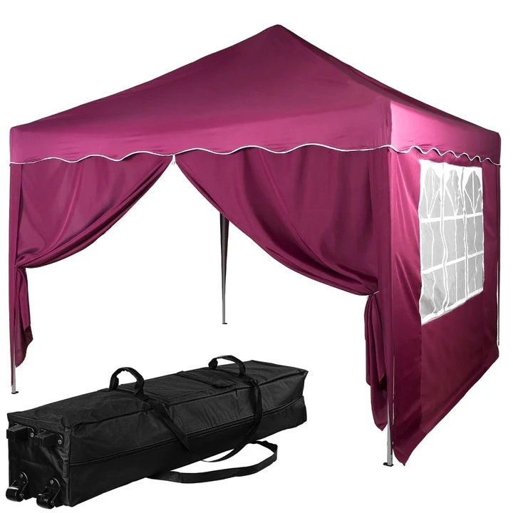 Pavilion pliabil BASIC cu 2 sectiuni laterale, 3 x 3 m, geanta carucior, aluminiu, rosu