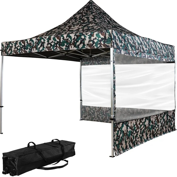 Pavilion pliabil PRO cu 2 sectiuni laterale cu fereastra, 3 x 3 m, geanta carucior, aluminiu, culoare padure