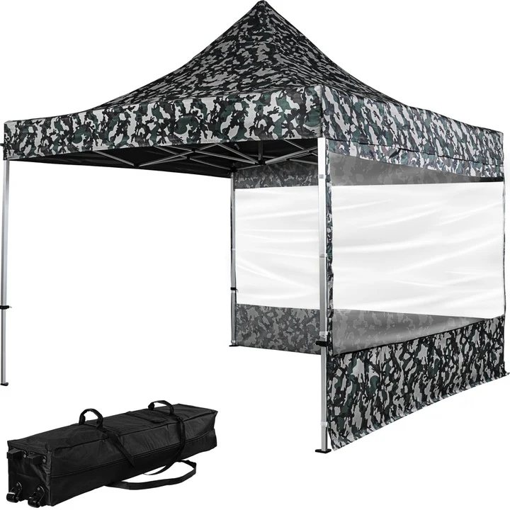 Pavilion pliabil PRO cu 2 sectiuni laterale cu fereastra, 3 x 3 m, geanta carucior, aluminiu, culoare urban