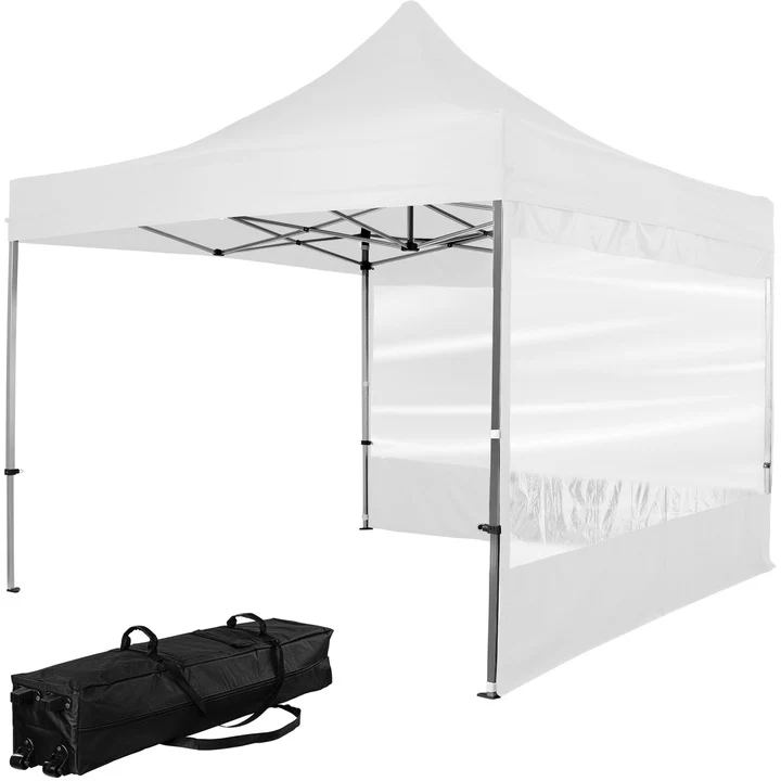 Pavilion pliabil PRO cu 2 sectiuni laterale, 3 x 3 m, geanta carucior, aluminiu, alb