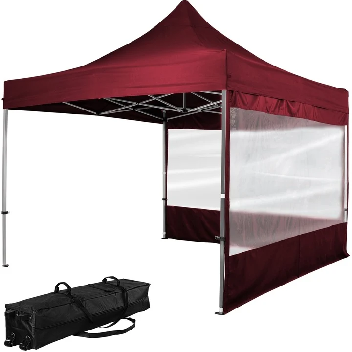 Pavilion pliabil PRO cu 2 sectiuni laterale, 3 x 3 m, geanta carucior, aluminiu, rosu