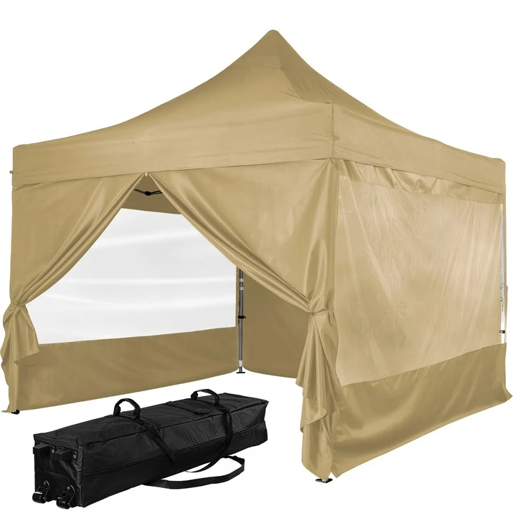 Pavilion pliabil PRO cu 4 sectiuni laterale, 3 x 3 m, geanta carucior, aluminiu, sampanie
