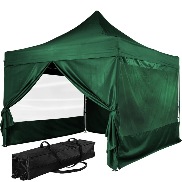 Pavilion pliabil PRO cu 4 sectiuni laterale, 3 x 3 m, geanta carucior, aluminiu, verde