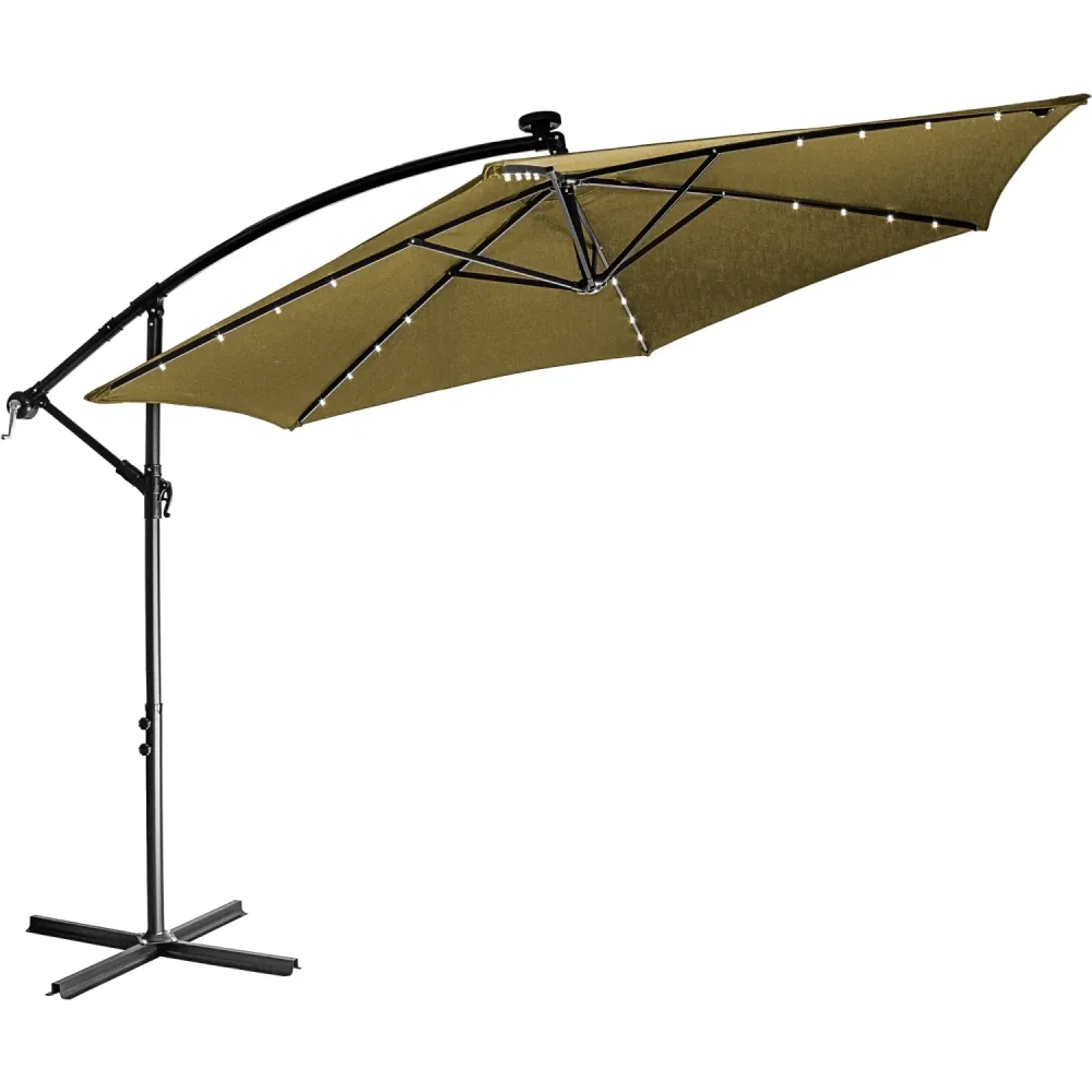 Umbrela de soare cu led-uri, diametru 350 cm, kaki/maro
