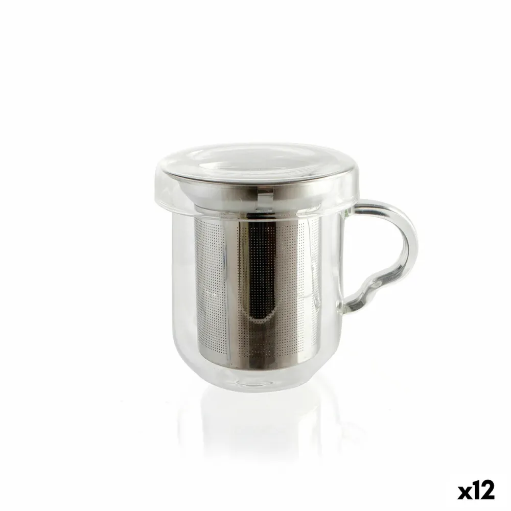 Cană cu filtru pentru infuzii Quid Serenia Transparent Sticlă Oțel inoxidabil 350 ml (12 Unități)