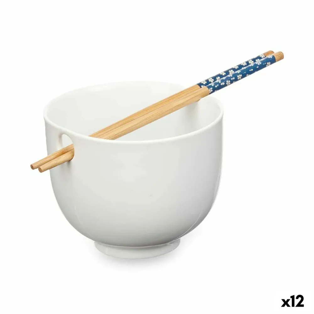 Castron Alb Bambus 24 x 10,7 x 13,3 cm Bețișoare asiatico/oriental (12 Unități)
