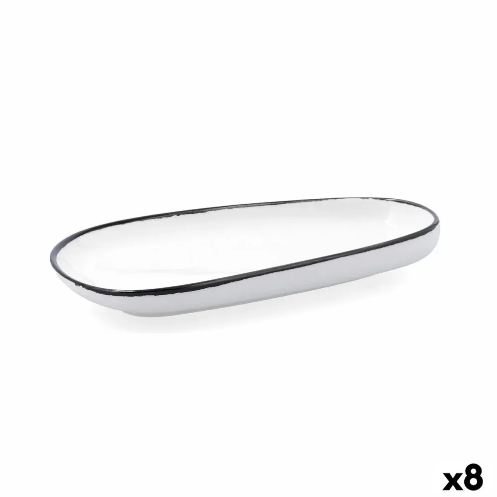 Platou Plat Ariane Vital Filo Alb Negru Ceramică Dreptunghiular 27 cm (8 Unități)