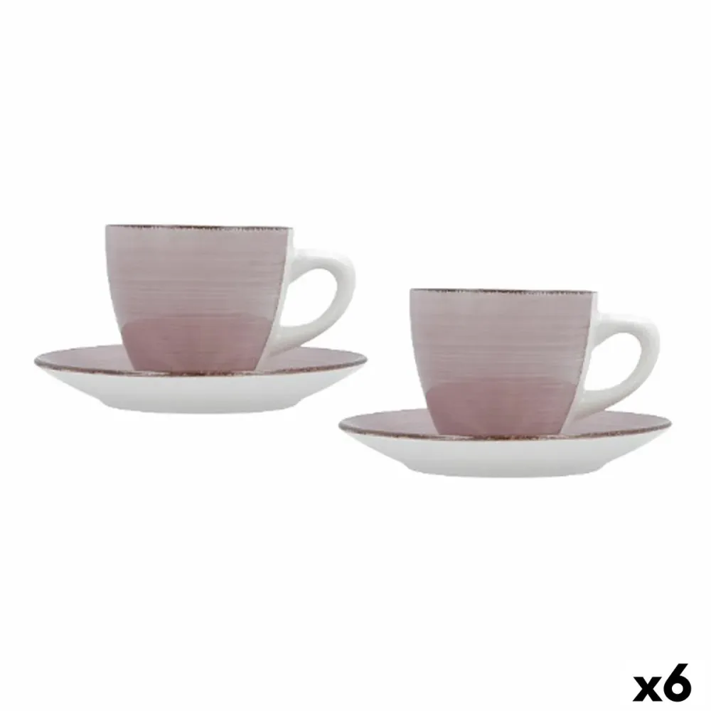 Set de Cești cu Farfurii Quid Vita Morning Roz Ceramică (4 Piese) (6 Unități)