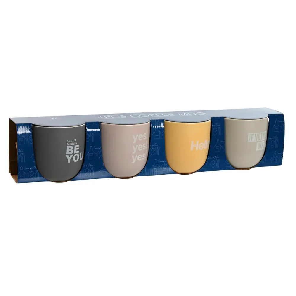 Set de 4 Căni tip Halbă Home ESPRIT Galben Bej Gri Roz Porțelan 410 ml 13 x 9 x 9,4 cm