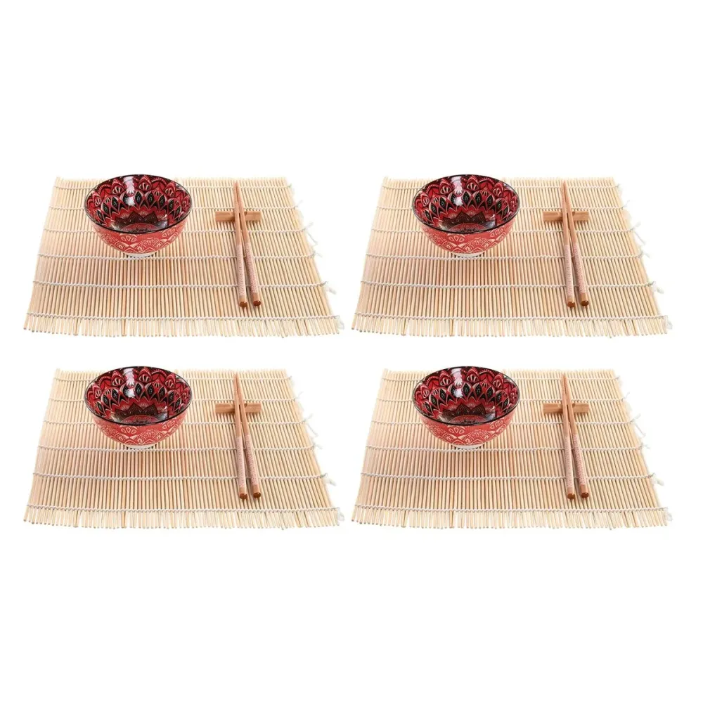 Set de Sushi DKD Home Decor 14,5 x 14,5 x 31 cm Fucsia Mandala Gresie Oriental (16 Piese)