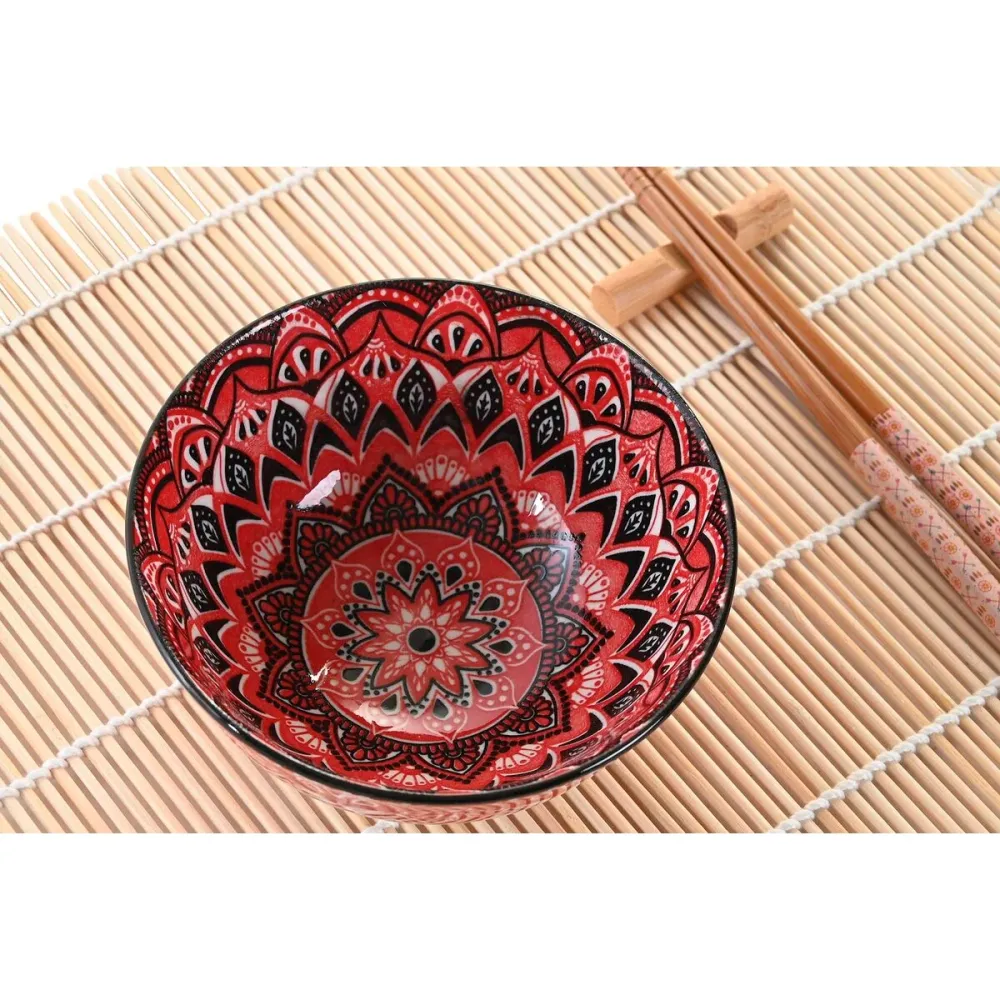 Set de Sushi DKD Home Decor 14,5 x 14,5 x 31 cm Fucsia Mandala Gresie Oriental (16 Piese)