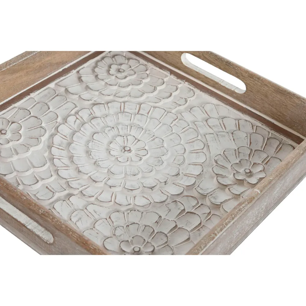 Set de Tăvi Home ESPRIT Alb Natural Lemn de mango Lemn MDF 40 x 40 x 5 cm (2 Unități)