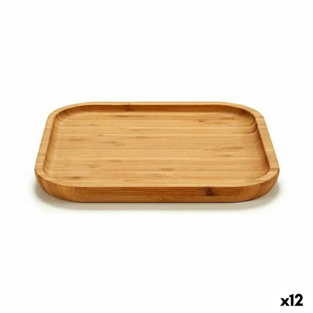 Tavă pentru gustari Pătrat Maro Bambus 20 x 1,5 x 20 cm (12 Unități)