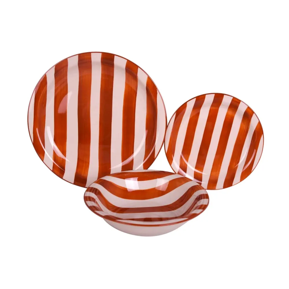 Veselă Home ESPRIT Roșu Gresie Dungi Mediterană 26,5 x 26,5 x 3 cm 18 Piese