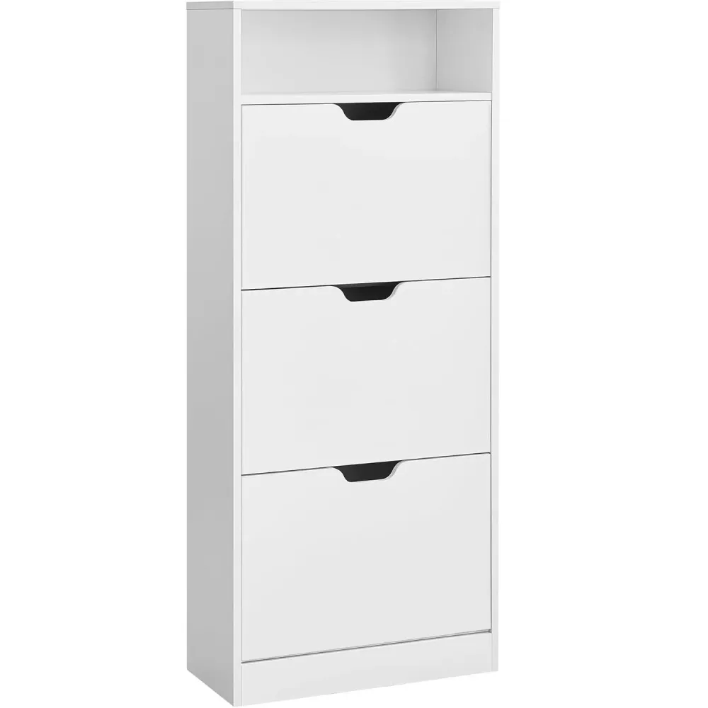 VASAGLE Dulap pantofi cu 3 usi rabatabile, pentru 14-18 perechi, 60x24x130 cm, alb