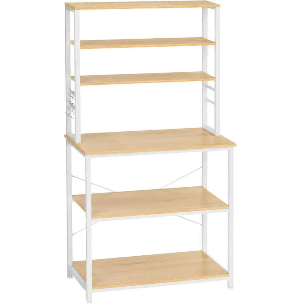 VASAGLE Raft de bucatarie cu spatiu pentru cuptorul cu microunde, 6 rafturi, otel, industrial, 40x80x167cm, maro stejar si...