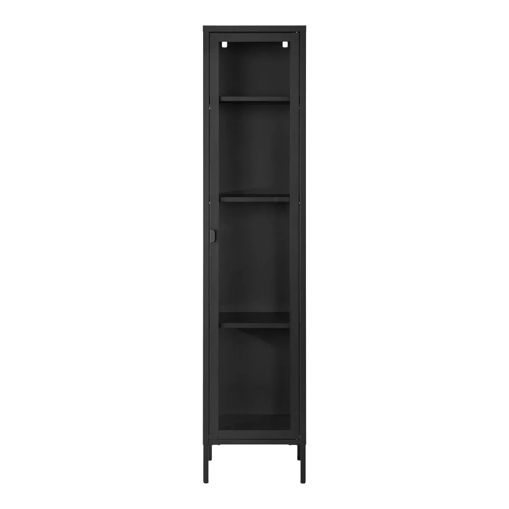 Brisbane Vitrina ingusta cu 1 usa de sticla, otel, negru 40x35x180 cm