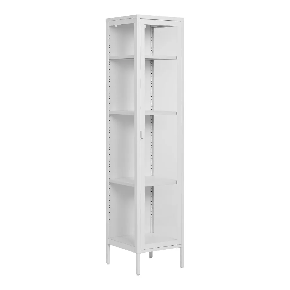 Brisbane Vitrina ingusta cu 1 usa de sticla, otel, alb 40x35x180 cm