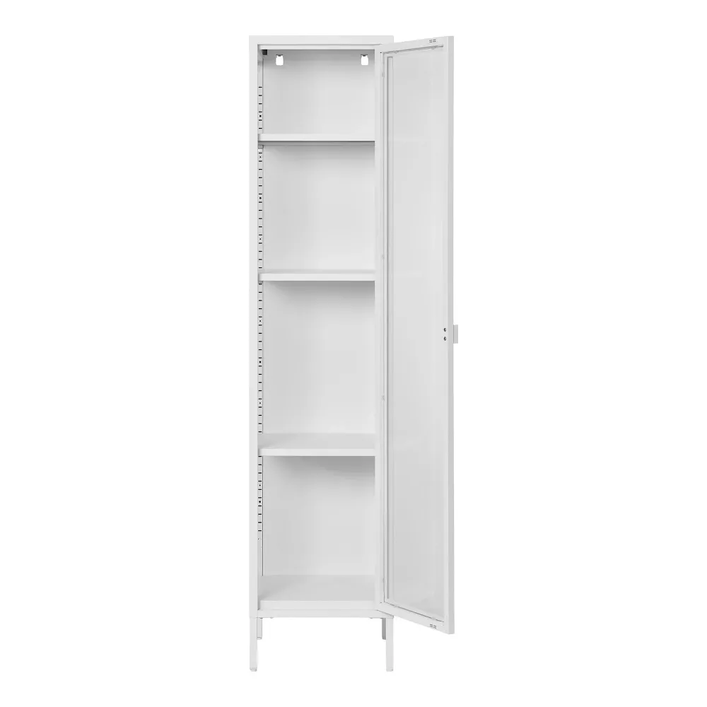 Brisbane Vitrina ingusta cu 1 usa de sticla, otel, alb 40x35x180 cm