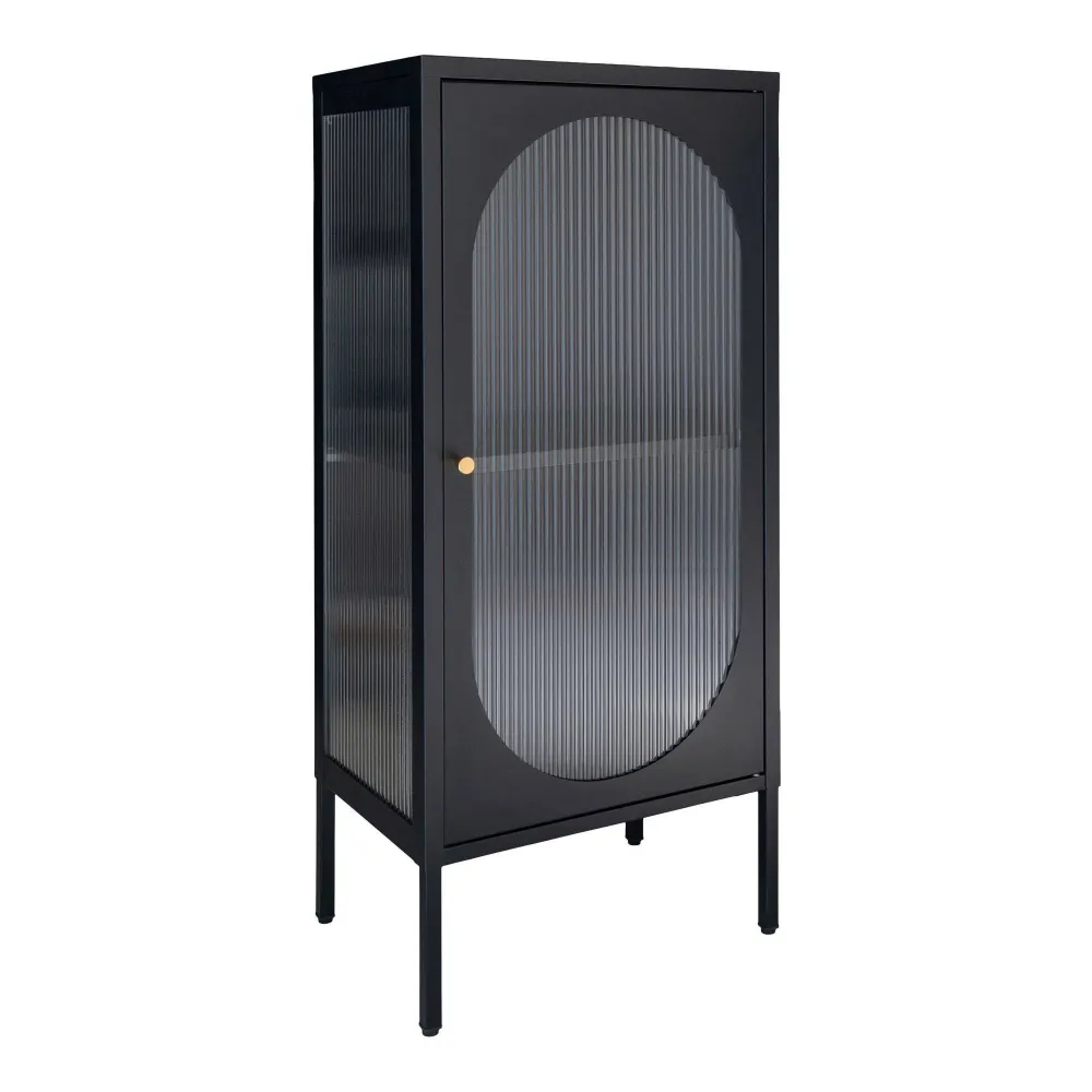 Adelaide Vitrina cu 1 usa din sticla texturata, otel, negru 50x35x110 cm