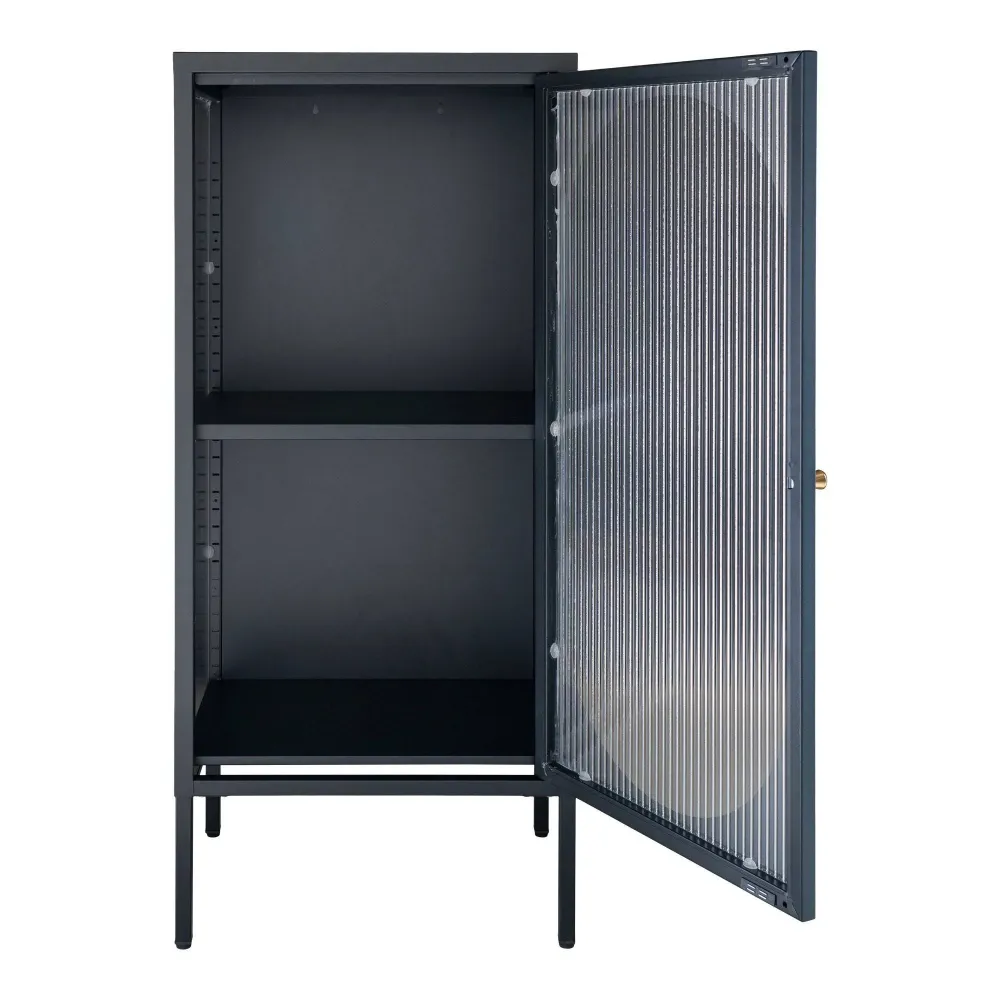 Adelaide Vitrina cu 1 usa din sticla texturata, otel, negru 50x35x110 cm