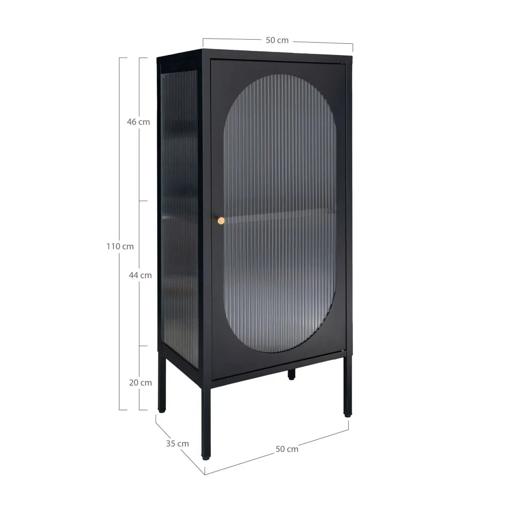 Adelaide Vitrina cu 1 usa din sticla texturata, otel, negru 50x35x110 cm