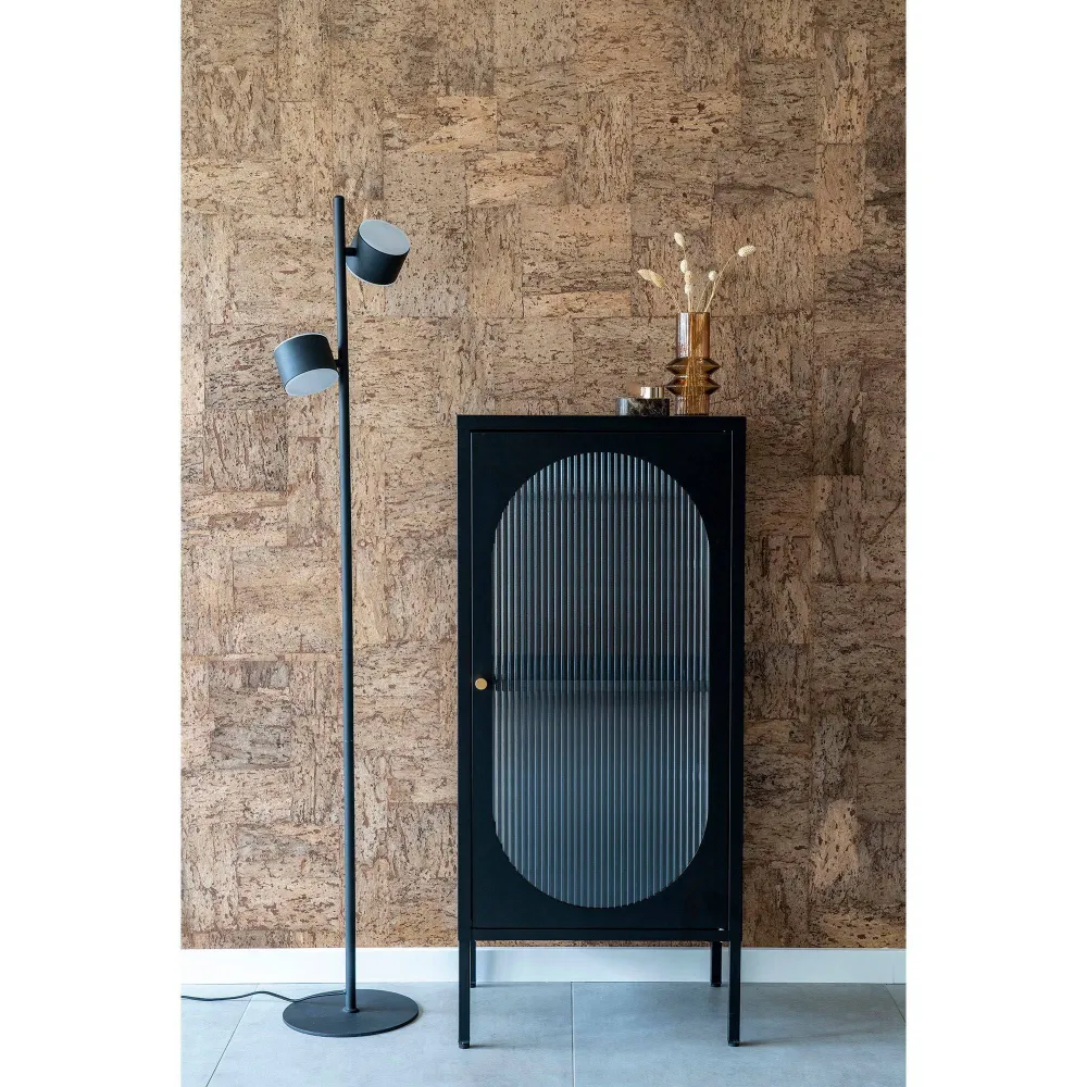 Adelaide Vitrina cu 1 usa din sticla texturata, otel, negru 50x35x110 cm