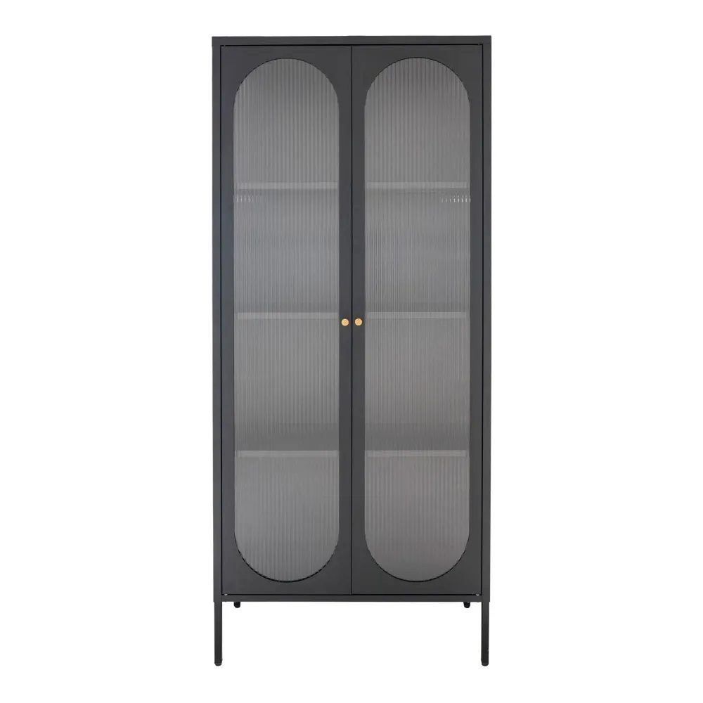 Adelaide Vitrina cu 2 usi din sticla texturata, otel, negru 80x35x180 cm