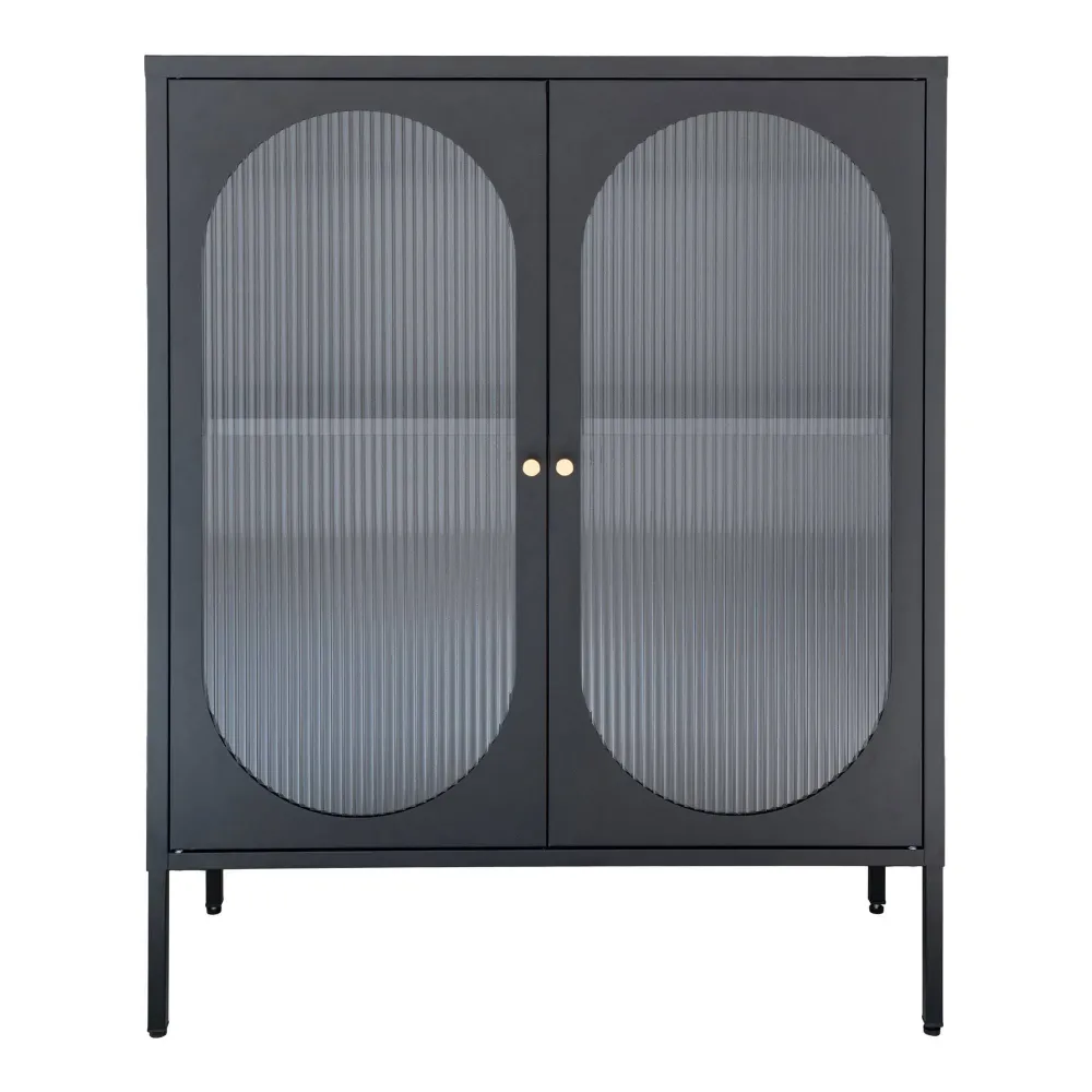 Adelaide Vitrina cu 2 usi din sticla texturata, otel, negru 90x35x110 cm