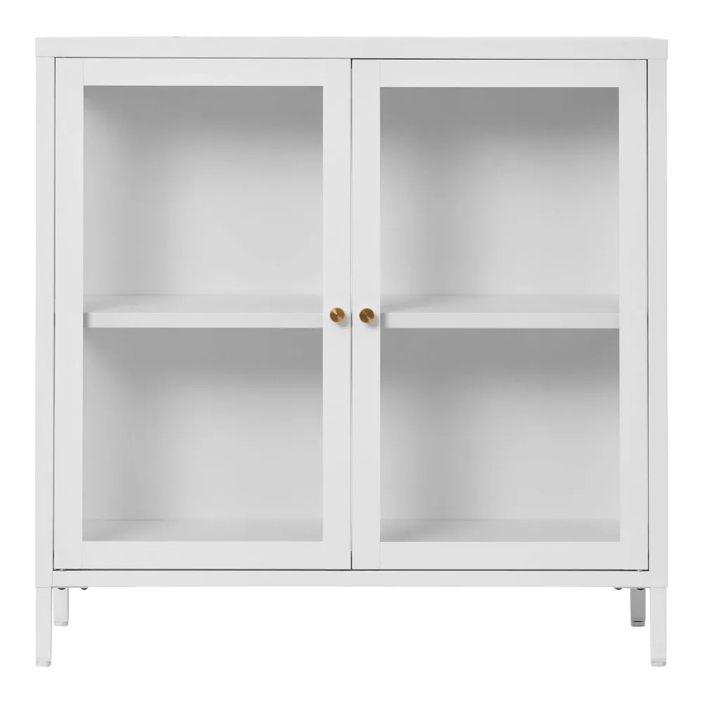 Dalby Vitrina cu 2 usi de sticla, otel, alb 80x35x80 cm