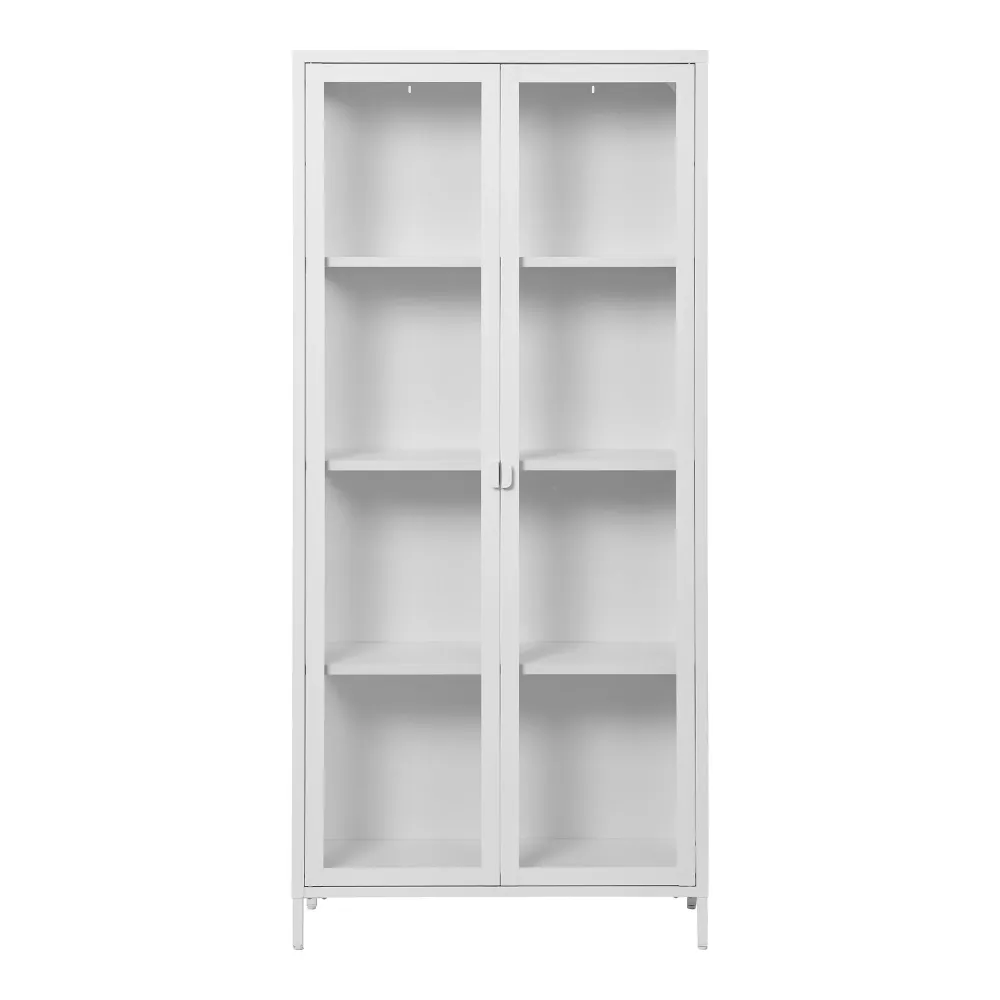 Vitrina Brisbane cu 2 usi de sticla, otel, alb 80x35x175 cm