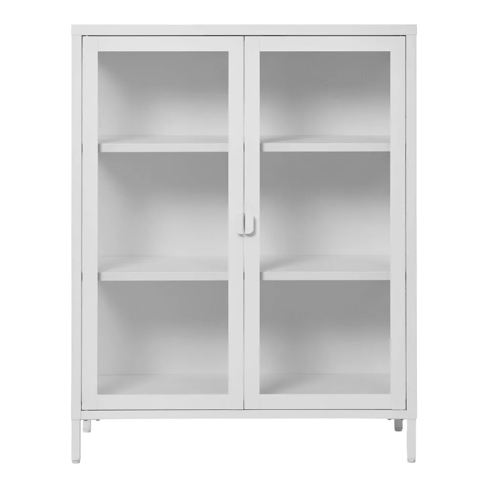 Vitrina Brisbane cu 2 usi de sticla, otel, alb 80x40x101 cm