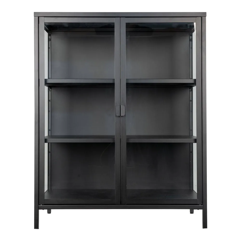 Vitrina Brisbane cu 2 usi de sticla, otel, negru 80x40x101 cm