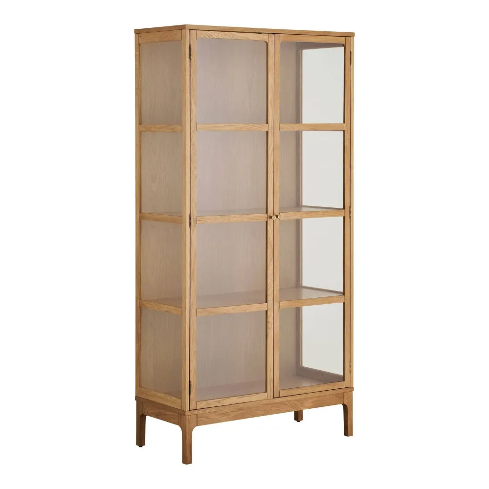 Zamora Vitrina cu 2 usi de sticla, 3 rafturi, stejar/furnir de stejar/sticla calita, natur 40x90x180 cm