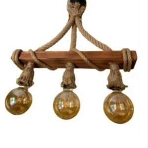 Candelabru din lemn natural,cu franghie, AVIZE